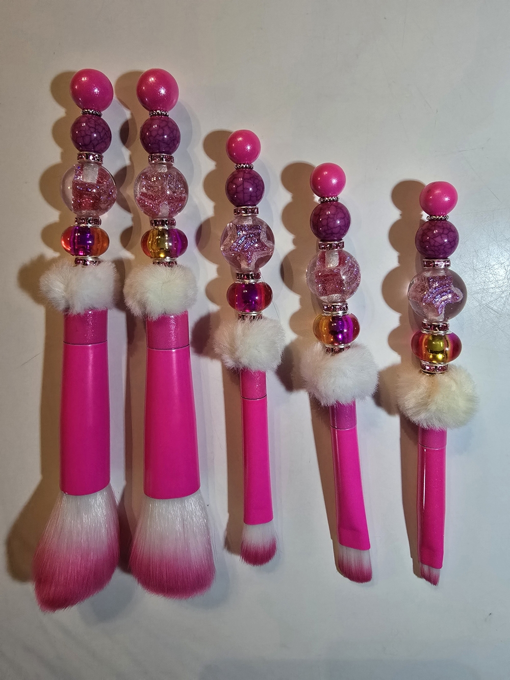 Hand Crafted Hot Pink Beaded Makeup Brush Set